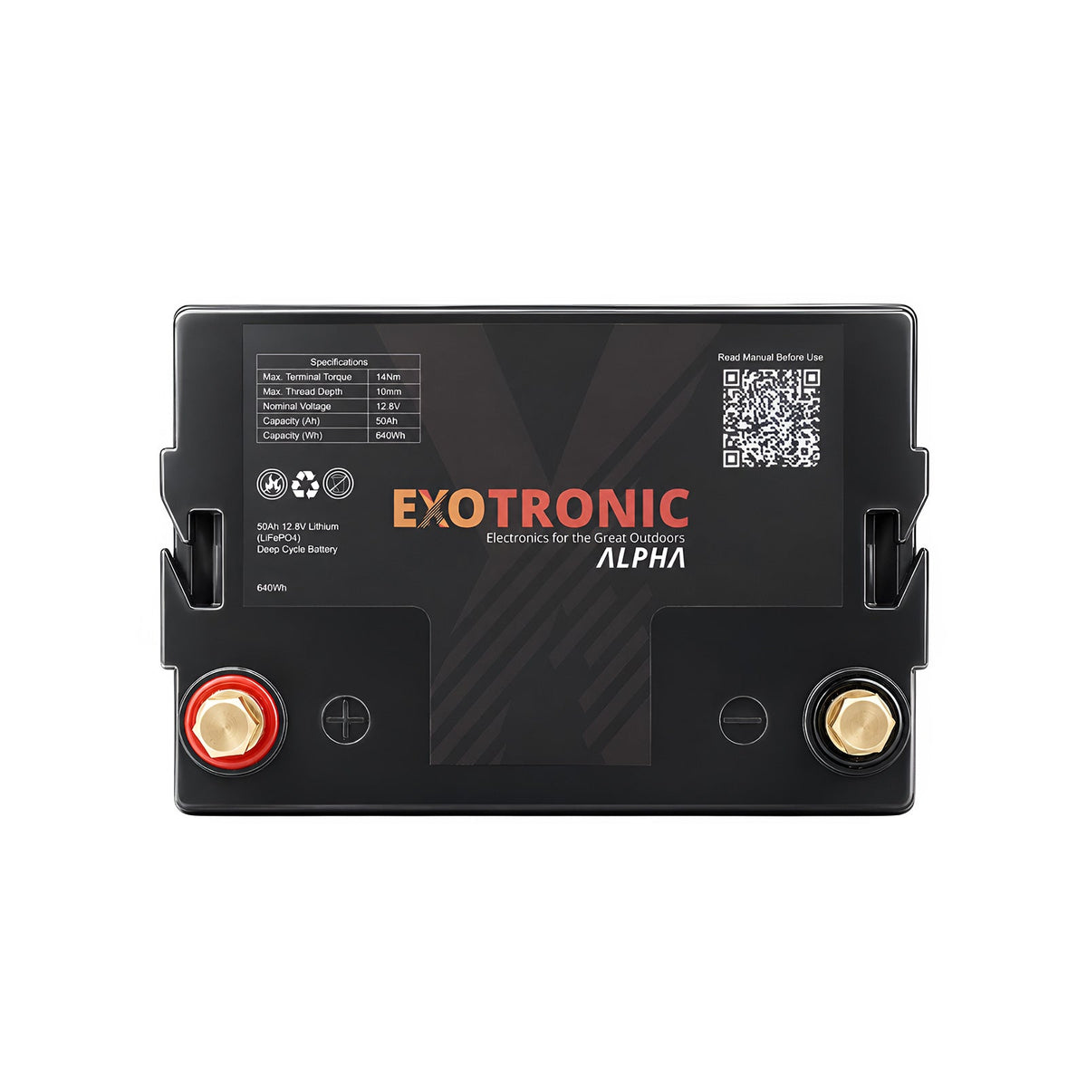 Exotronic 12V 50Ah Alpha IP67 Smart Bluetooth Lithium Battery