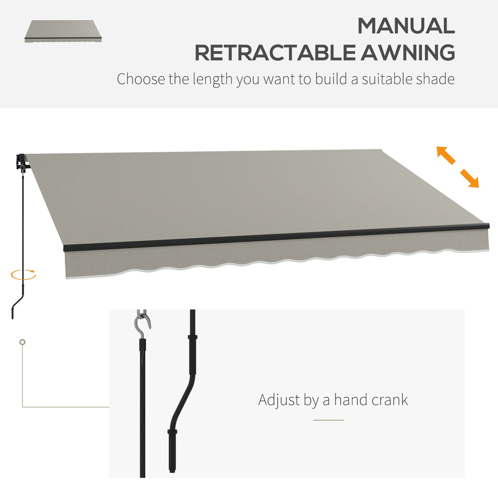 12' x 10' Retractable Awning with Manual Crank, 280gsm UV Resistant Fabric and Aluminum Frame, Light Grey