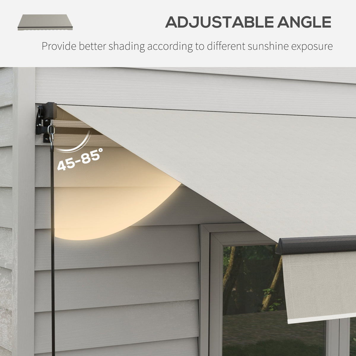 12' x 10' Retractable Awning with Manual Crank, 280gsm UV Resistant Fabric and Aluminum Frame, Light Grey