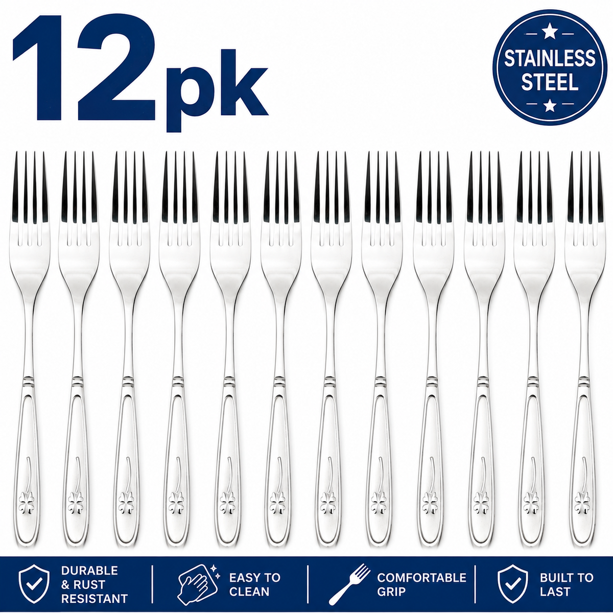 12PK Stainless Steel Dinner Forks Reusable Cutlery Flatware Tableware Set