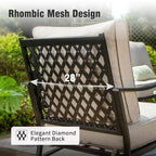 Black Metal Meshed 7 Seat 6-Piece Steel Outdoor Fire Pit Patio Set with Beige Cushions, Black Rectangular Fire Pit Table