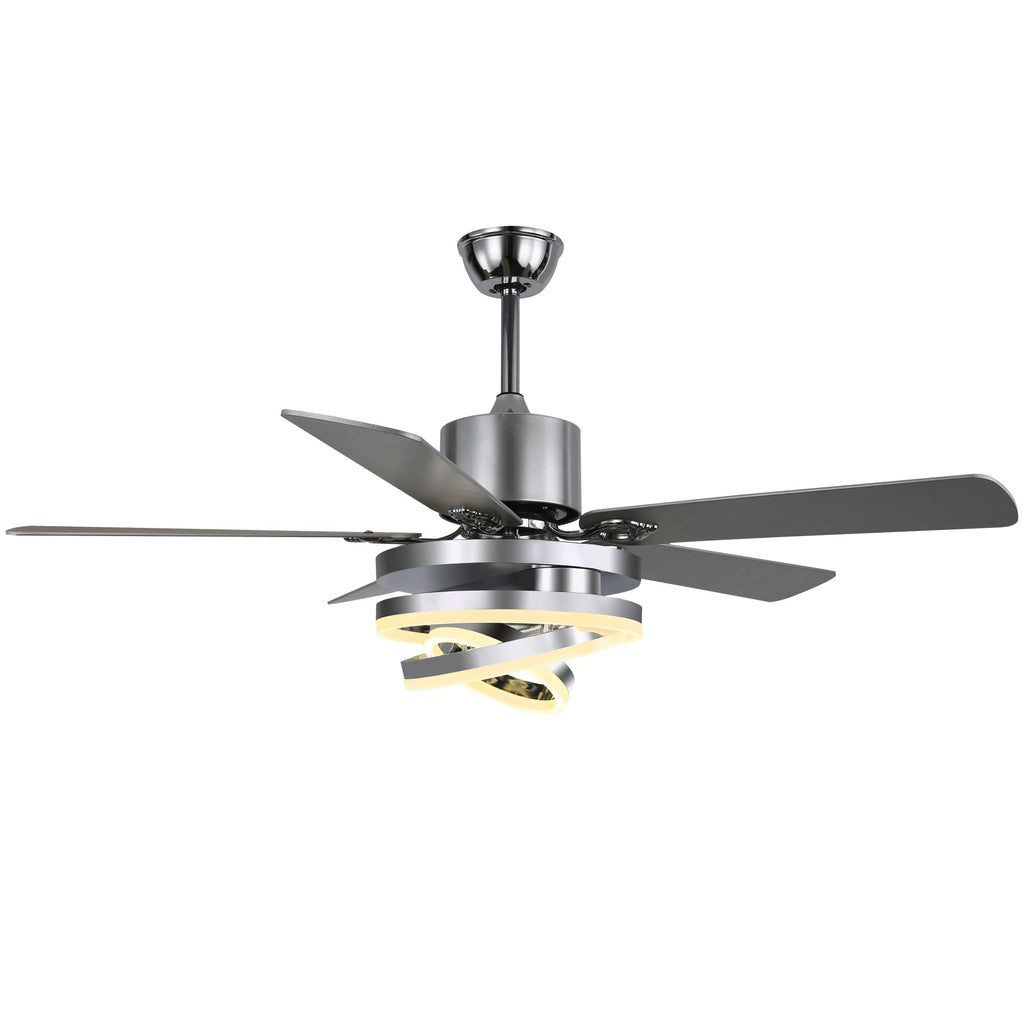 52 Inch Modern Ceiling Fan with LED Light and Remote Control, 6 Speeds DC Motor Reversible Ceiling Fan with DIY Shade