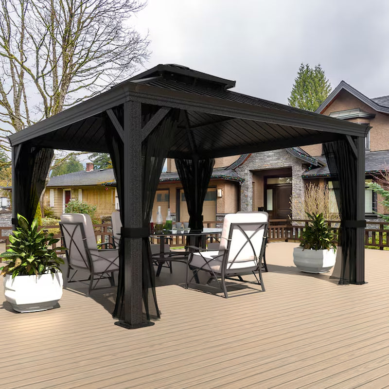 14-Ft X 12-Ft Hard Top Black Gazebo with Hardtop Roof