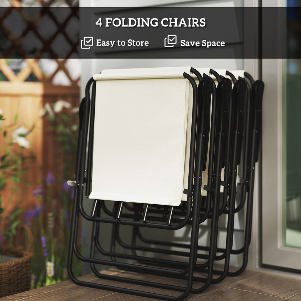 6 Piece Garden Dining Set with Parasol, Folding Chairs & Round Table, Cream White