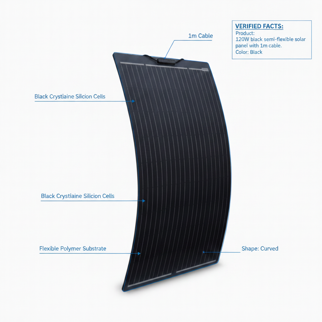 120W black semi-flexible fibreglass solar panel with durable ETFE coating