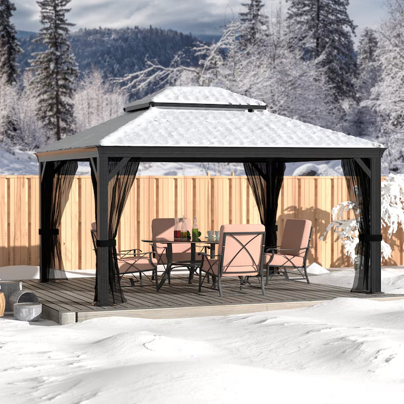 14-Ft X 12-Ft Hard Top Black Gazebo with Hardtop Roof