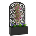 Metal Raised Garden Bed with Curved Trellis Panel, Leaves Cut-Out