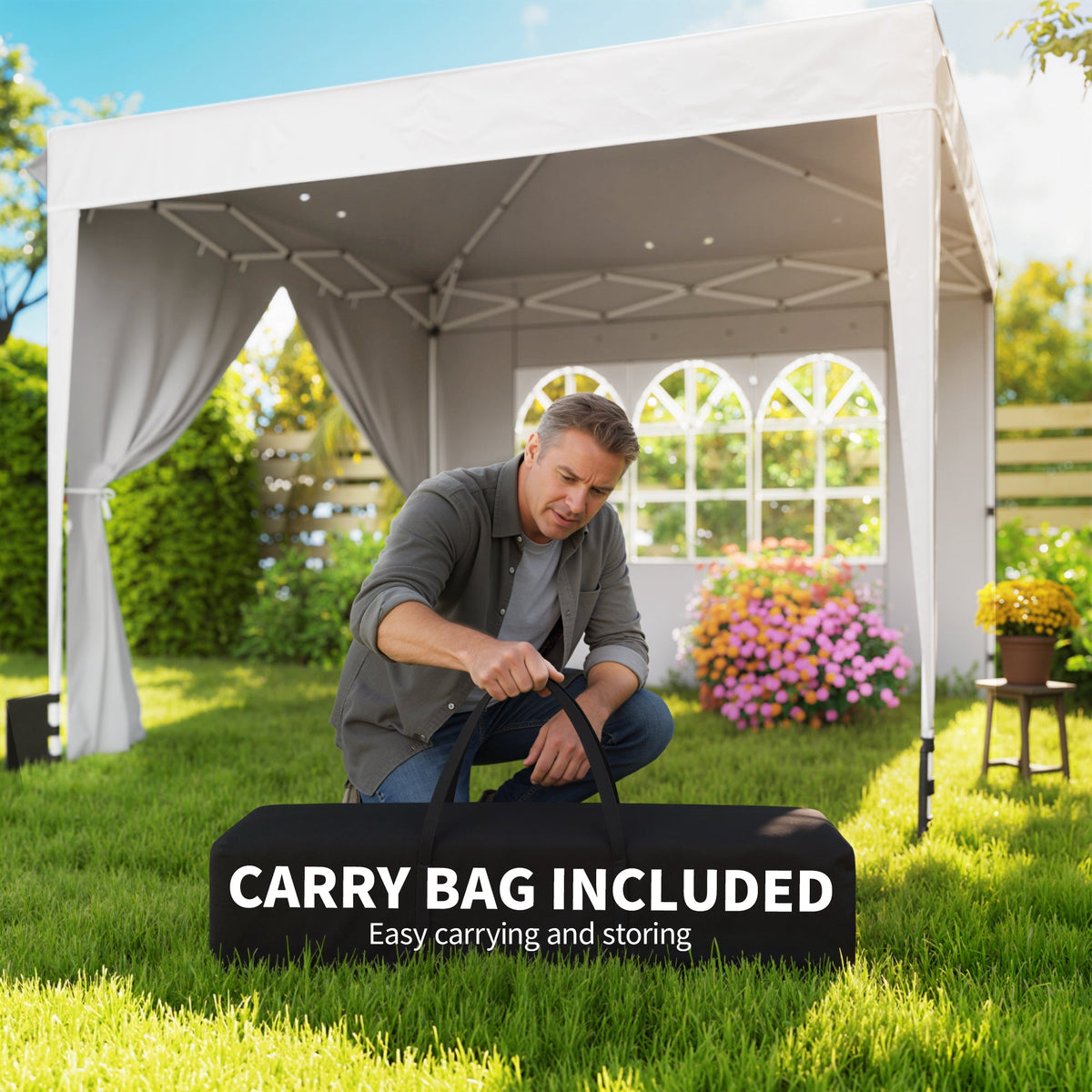 10' x 10' Pop Up Canopy Tent with Sidewalls, White