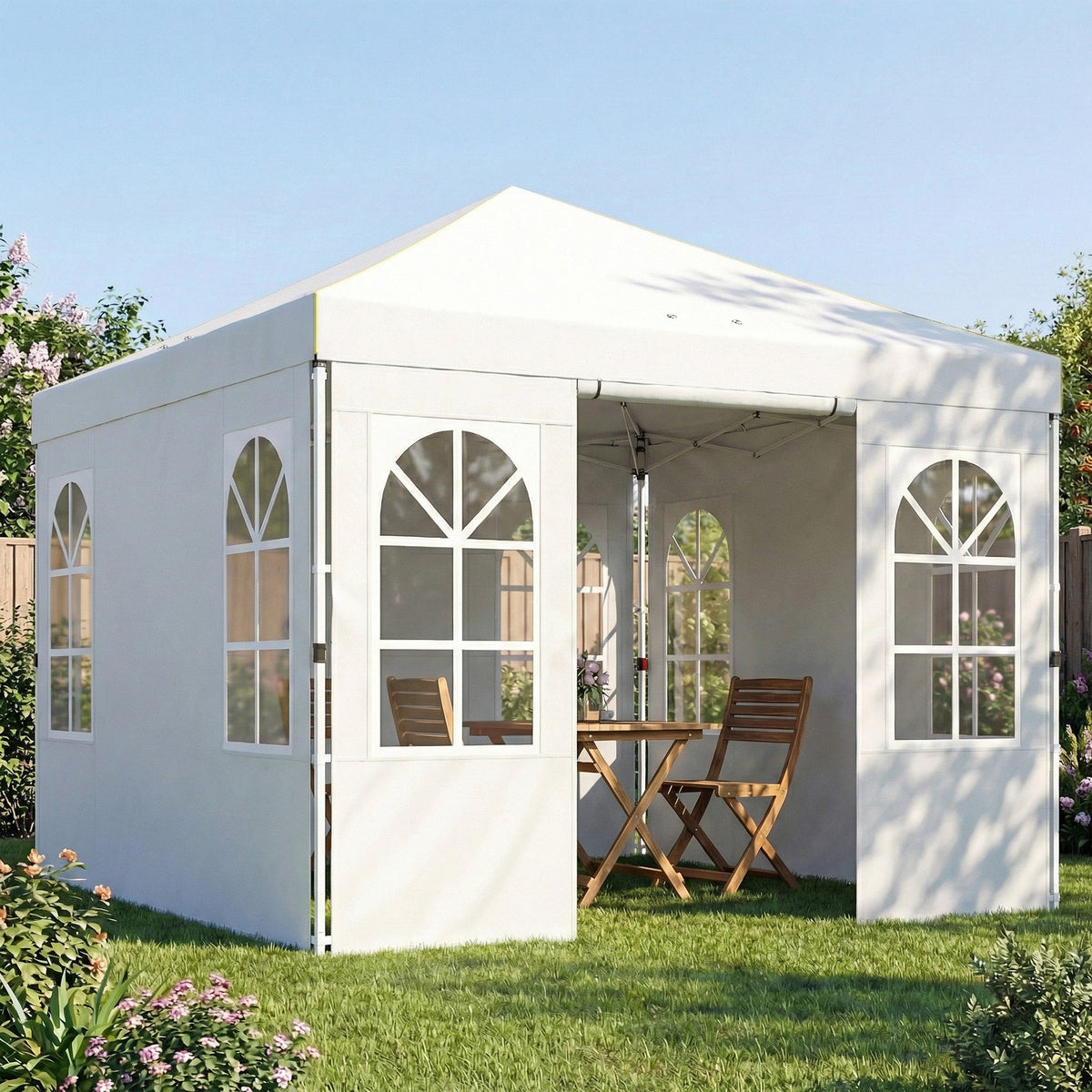 9.6' x 9.6' Pop Up Canopy Tent with Sidewalls, White