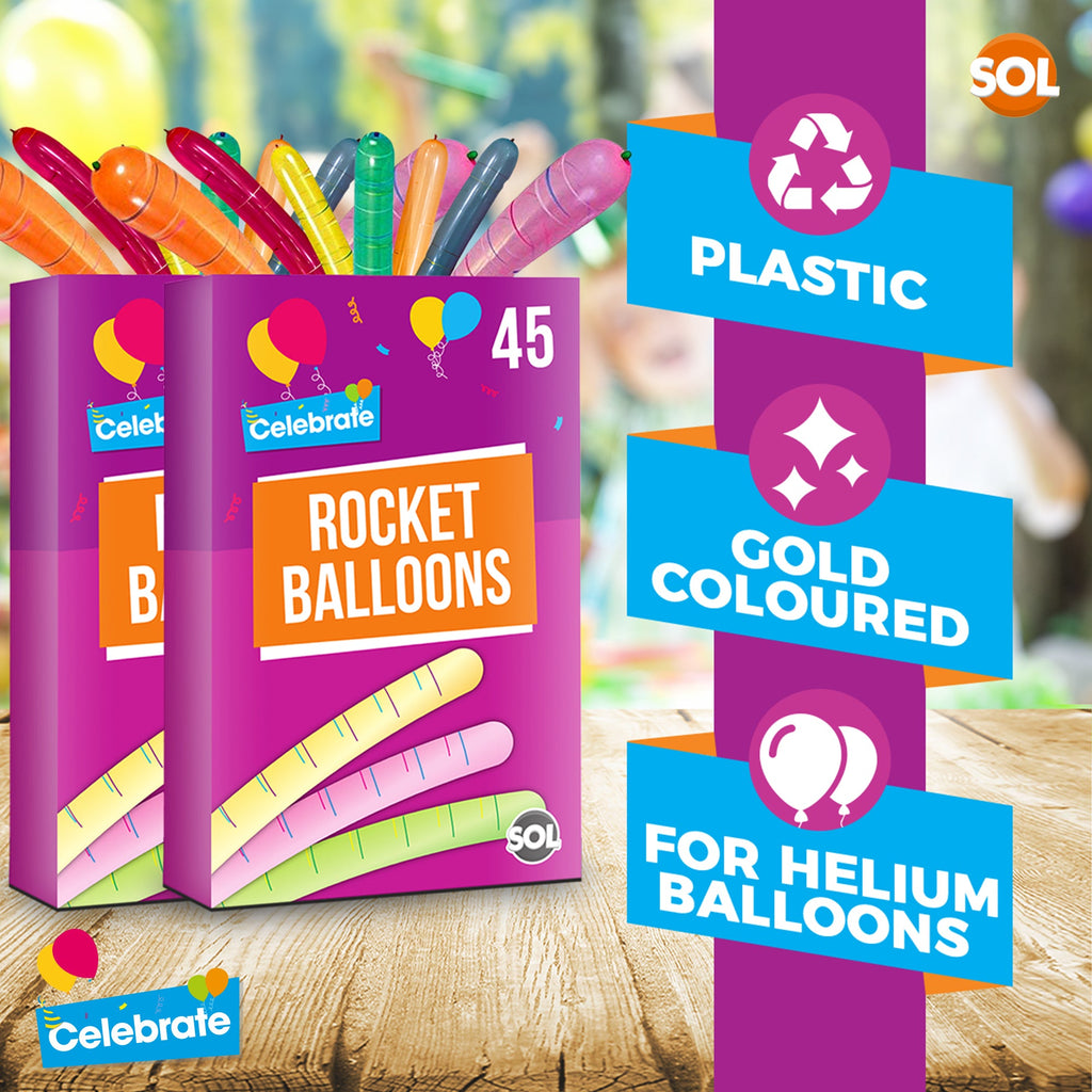 Rocket Balloons and Pipes | Striped Noisy Birthday Party Bag Filler | 45 Pack