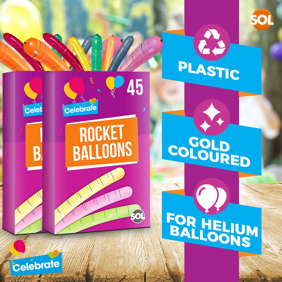 Rocket Balloons and Pipes | Striped Noisy Birthday Party Bag Filler | 45 Pack