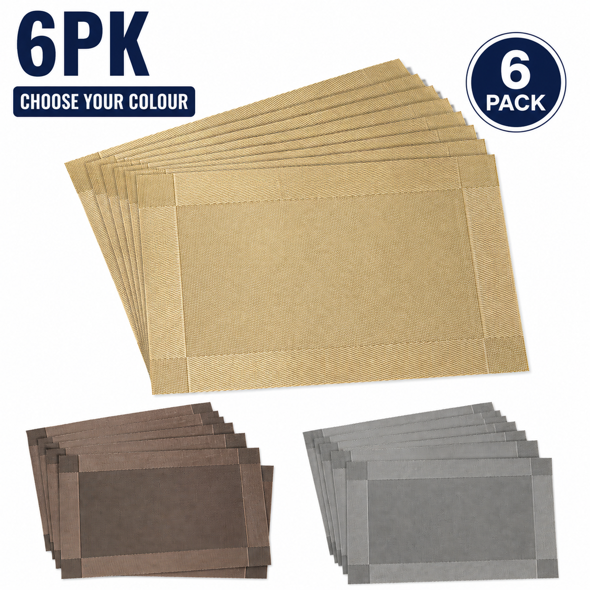 6PK Plastic Woven Placemats 45x30cm Dining Table Mats Choose Your Colour