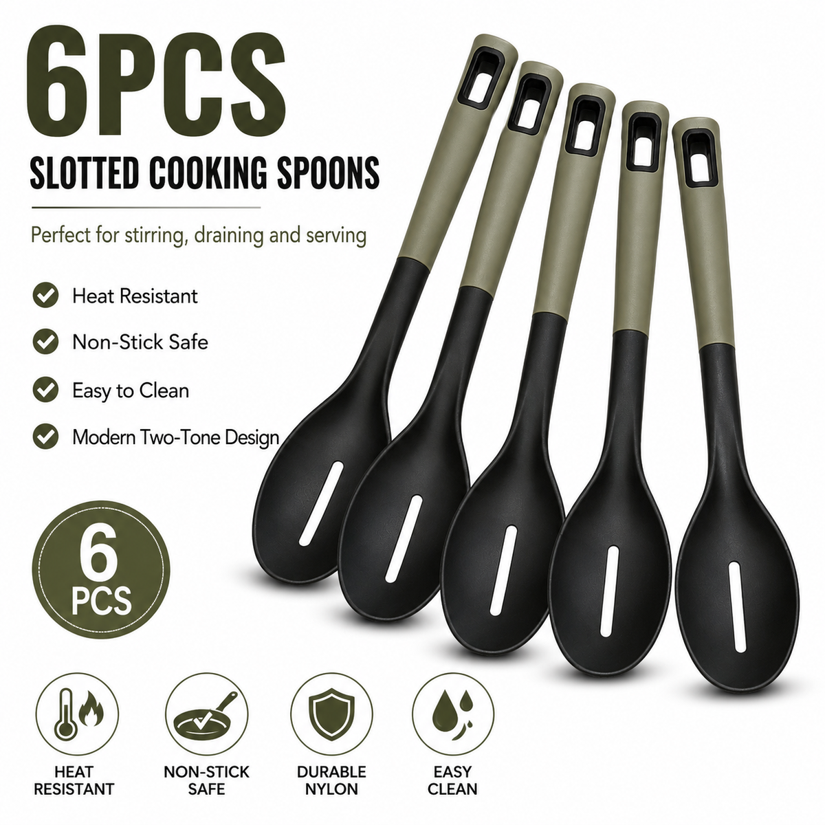 6PCS Slotted Cooking Spoon Set Nylon Kitchen Utensils Non Stick Heat Resistant
