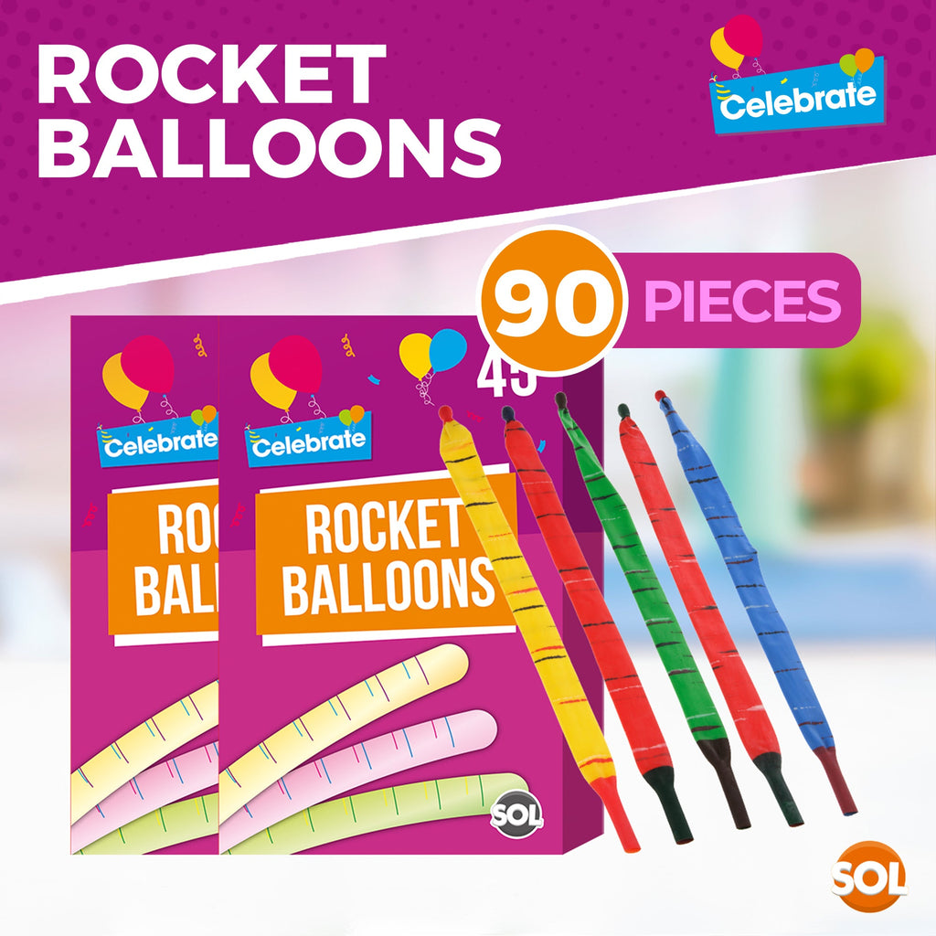 Rocket Balloons and Pipes | Striped Noisy Birthday Party Bag Filler | 45 Pack