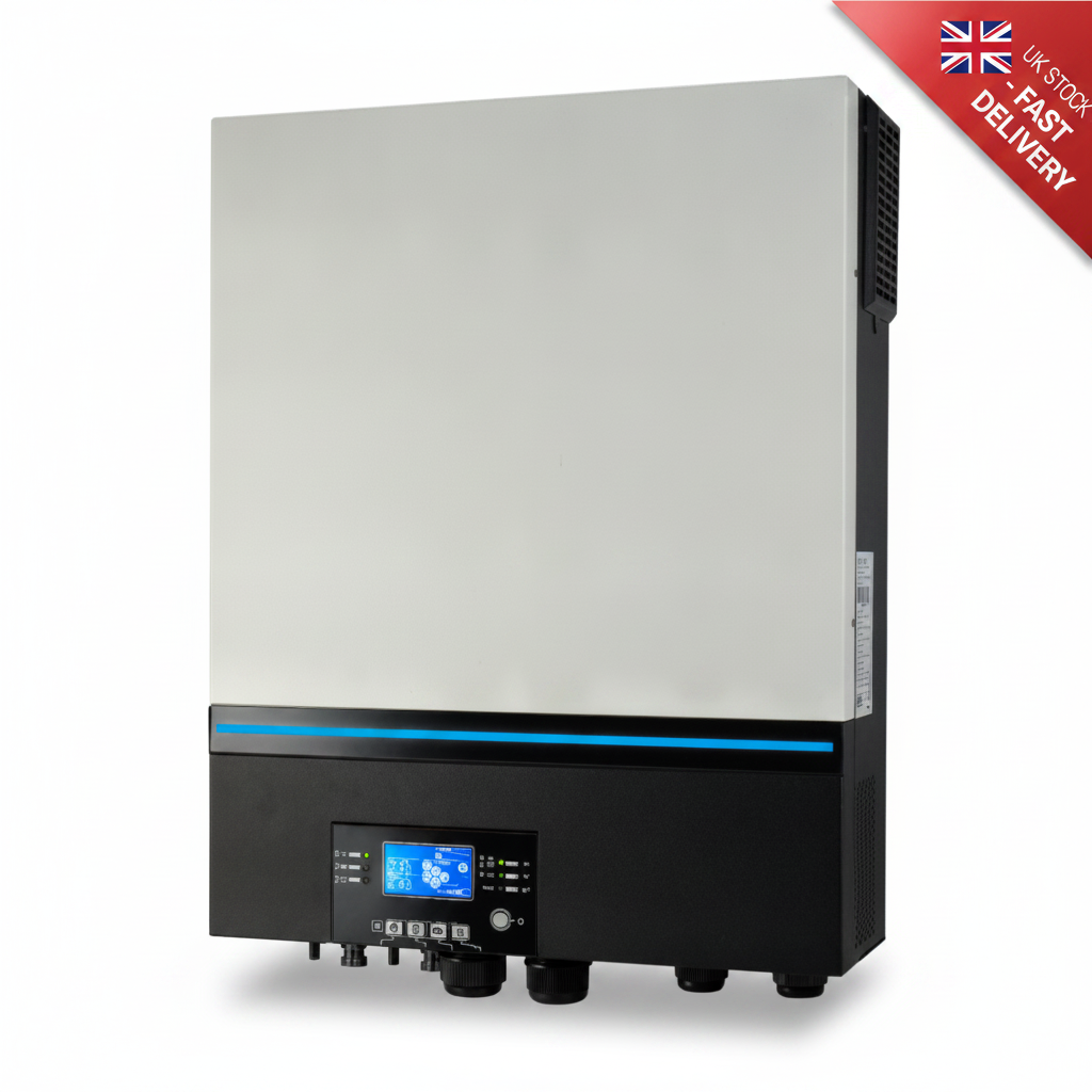 Iconica Max 8000W 48V hybrid pure sine wave inverter with combined 8000W dual-input solar MPPT controller, 120A solar charging current, 120A mains battery charger, parallel capability and inbuilt Wi-Fi mobile monitoring (No battery required)