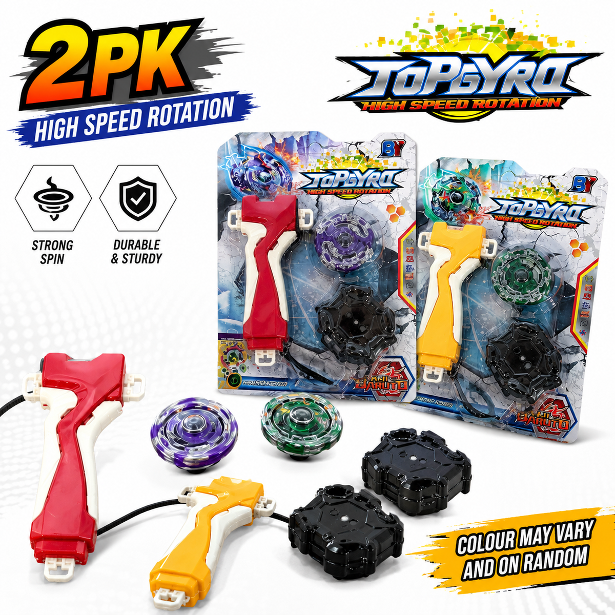 2PK Kids Spinning Top Battle Toy Set with Launcher High Speed Gyro Random Colour