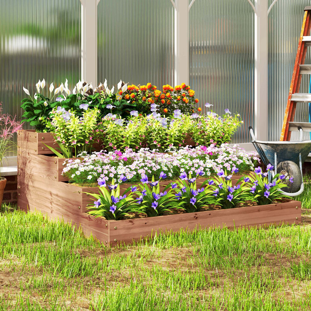 Wooden Raised Garden Bed Kit with Liner, 45" x 45" x 18", Dark Brown