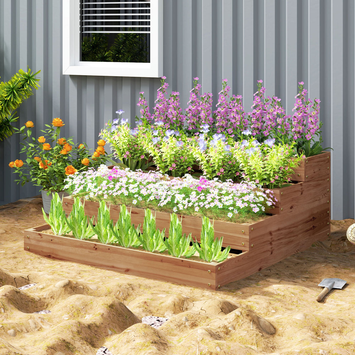 Wooden Raised Garden Bed Kit with Liner, 45" x 45" x 18", Dark Brown