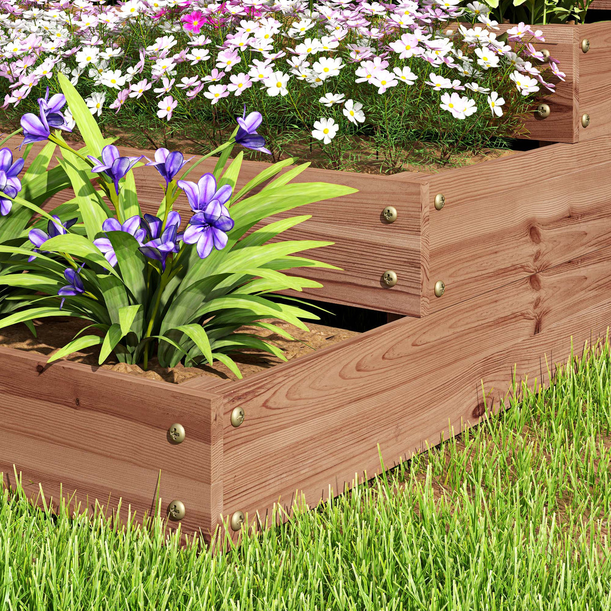 Wooden Raised Garden Bed Kit with Liner, 45" x 45" x 18", Dark Brown