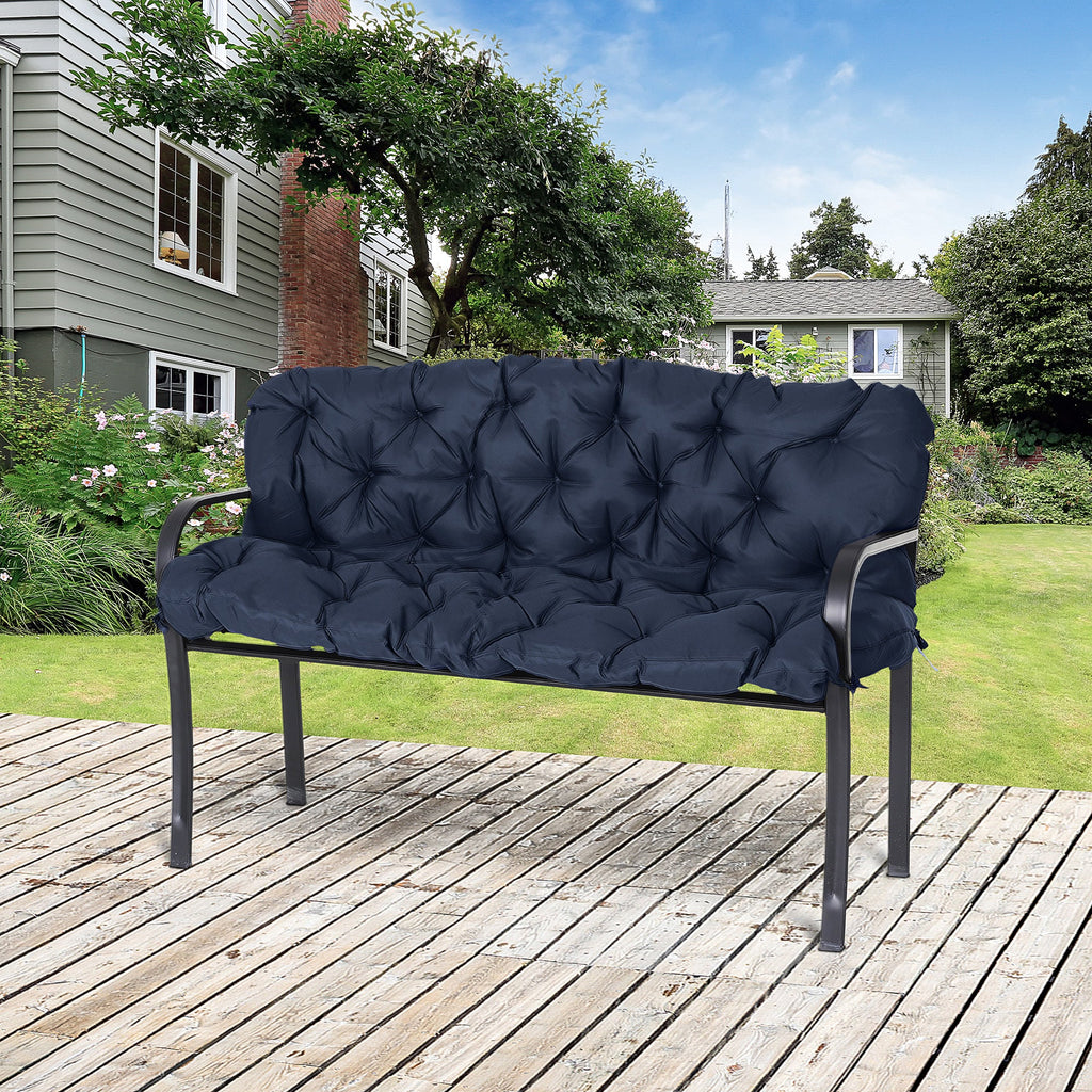 59"x38" Tufted Bench Cushion for Outdoor 3-Seater Furniture, Dark Blue