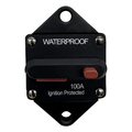 Black waterproof 100A manual reset circuit breaker with red reset lever and flush mount design.