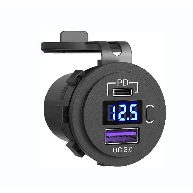 Exotronic Voltmeter, USB-C & USB QC3.0 Flush Mount Socket