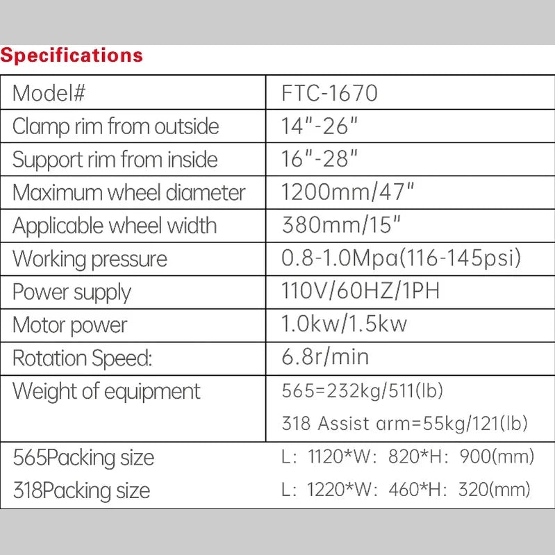 Fortisky FTC-1670 Tilt Back Tire Changer