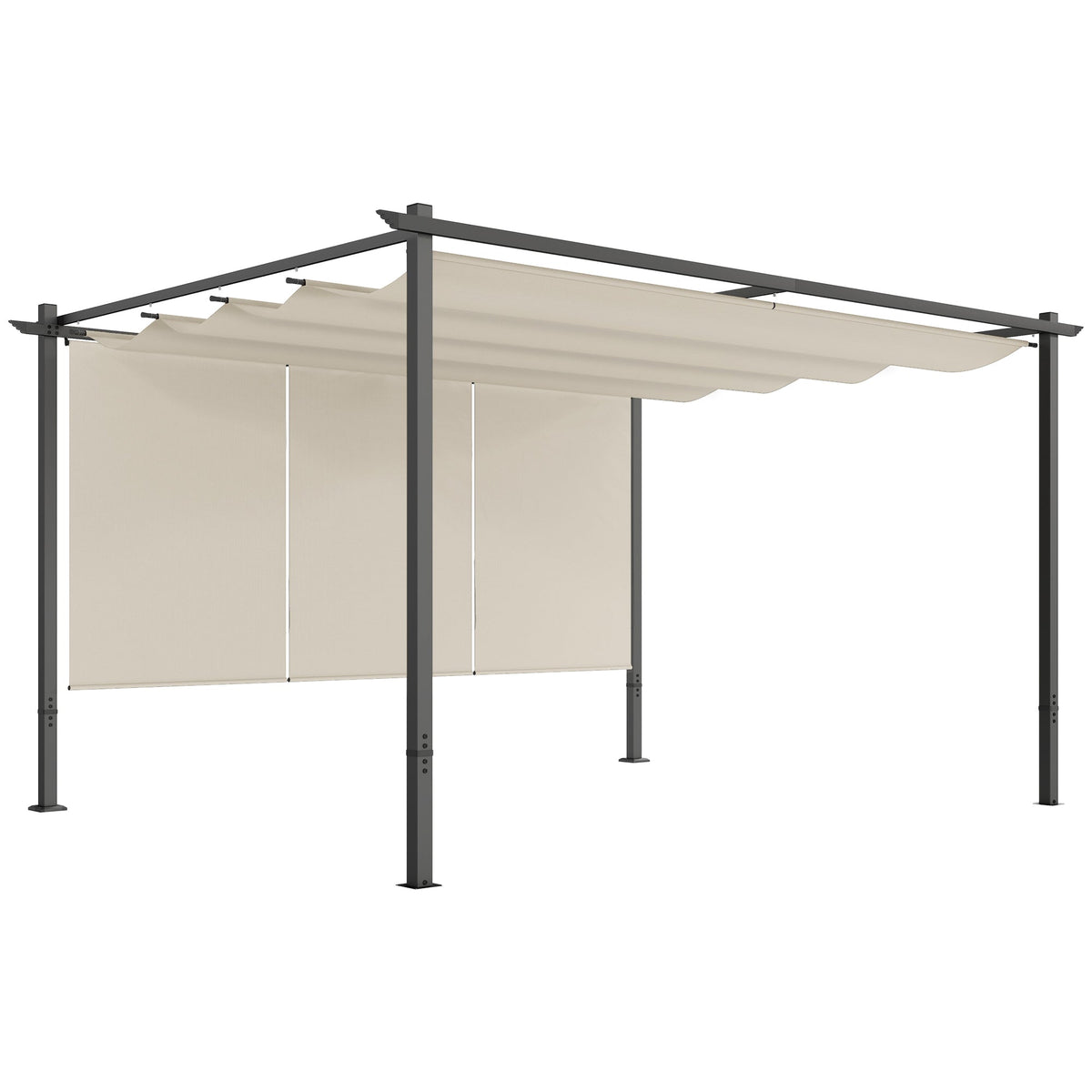 3 x 4m Metal Pergola with Retractable Roof & Roller Shade, Beige
