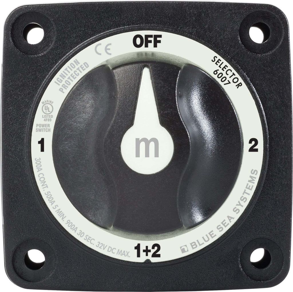 Blue Sea 300A Black Mini m-Series 4 Position (OFF/1/2/1+2) Battery Selector Switch