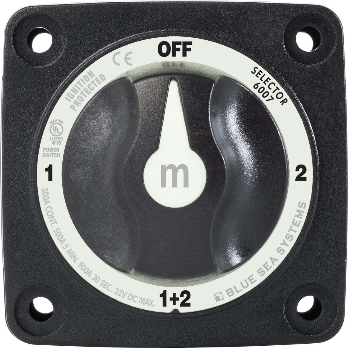 Blue Sea 300A Black Mini m-Series 4 Position (OFF/1/2/1+2) Battery Selector Switch