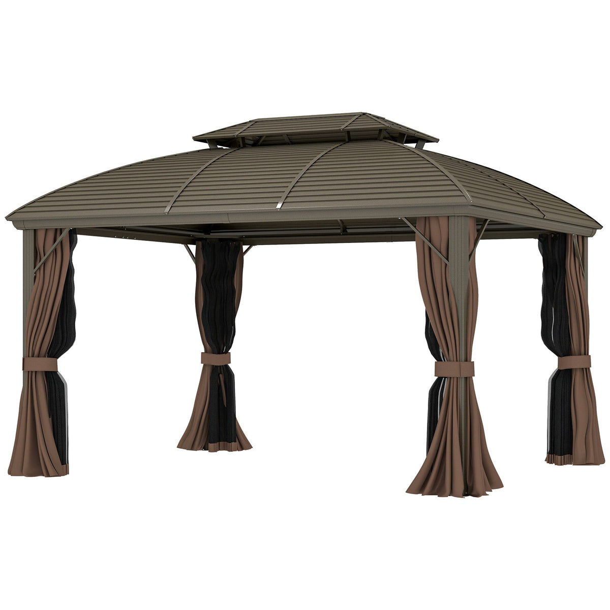 10' x 12' Hardtop Gazebo with Double Roof & Aluminum Frame, Coffee