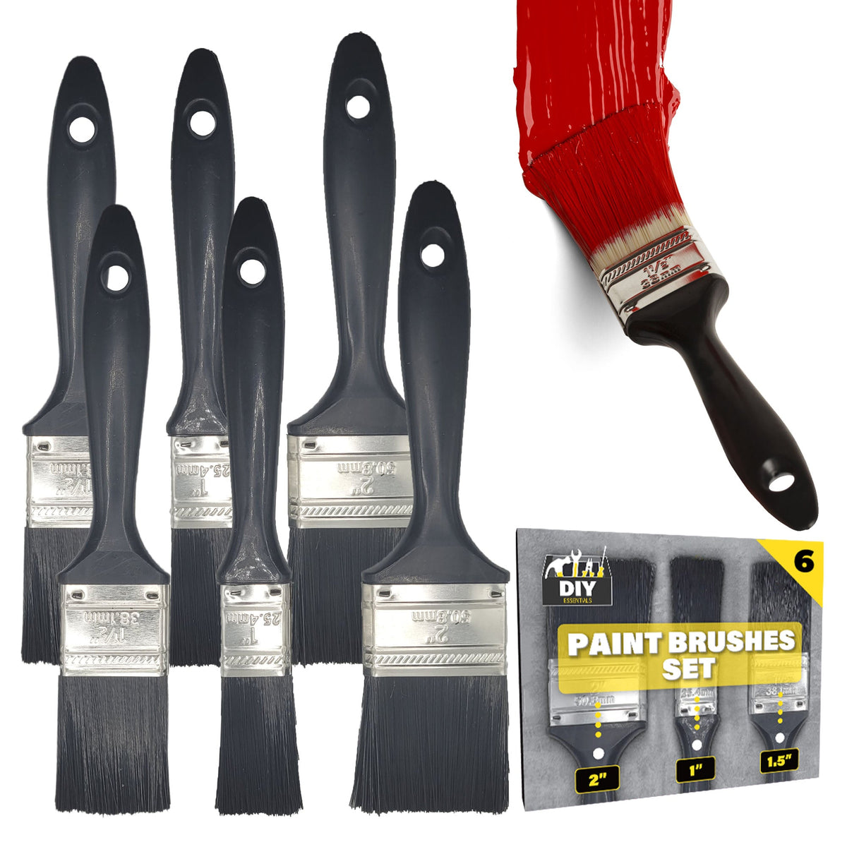 Paint Brush Set | Fine Bristle Decorating Brushes | 6 Pack