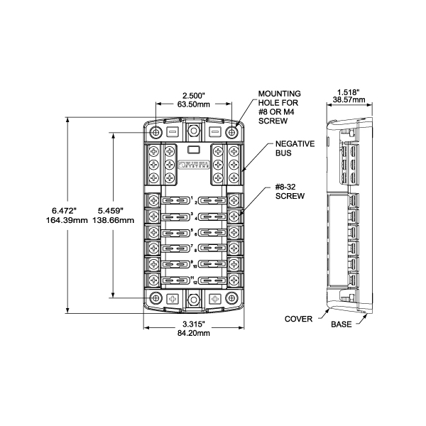 Blue Sea 12 Circuits Blade Fuse Block/Holder w/ Negative Bus & Cover