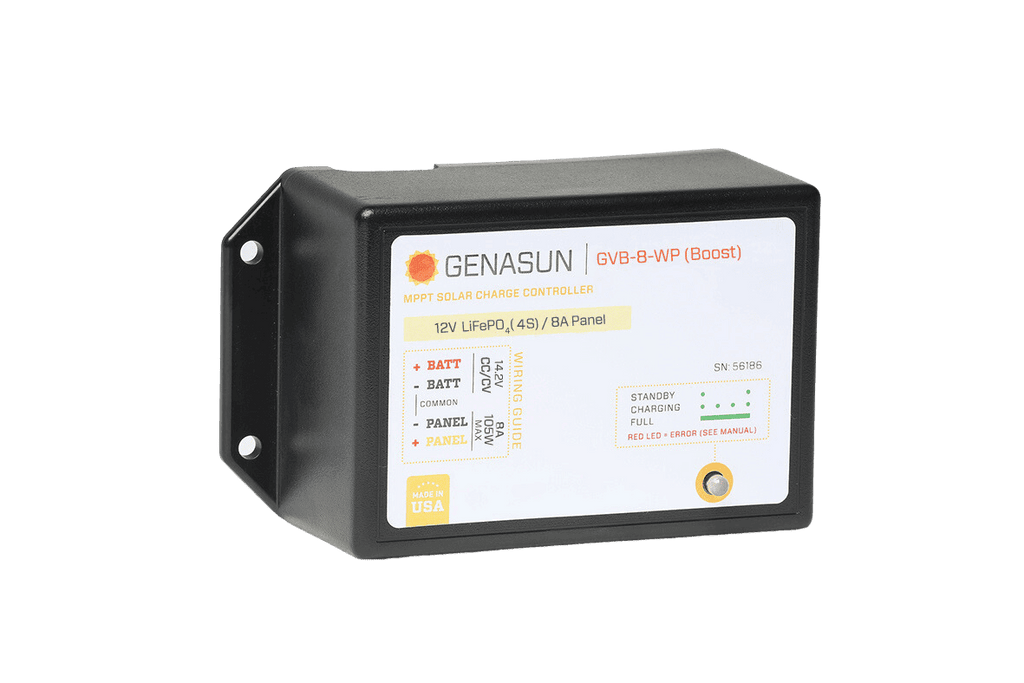 Genasun 8A MPPT 12V Voltage Boost (14.2V Lithium) - Waterproof Solar Charge Controller