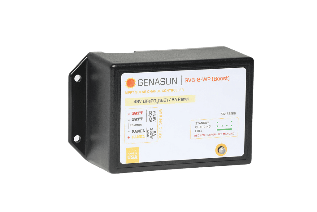 Genasun 8A MPPT 48V Voltage Boost (56.8V Lithium) - Waterproof Solar Charge Controller