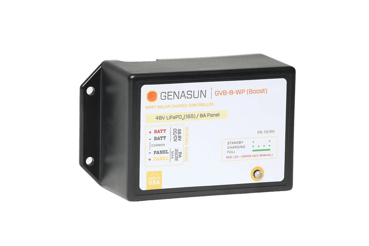Genasun 8A MPPT 48V Voltage Boost (56.8V Lithium) - Waterproof Solar Charge Controller