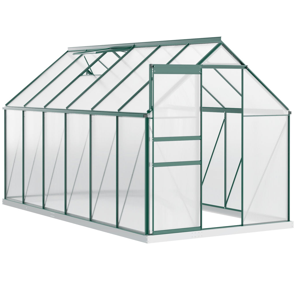 BloomGreen 6' x 12' x 6.5' Polycarbonate Greenhouse with Adjustable Roof Vent & Sliding Door, Green