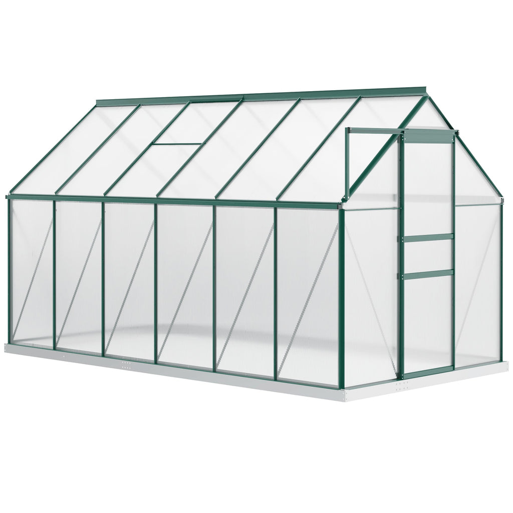 BloomGreen 6' x 12' x 6.5' Polycarbonate Greenhouse with Adjustable Roof Vent & Sliding Door, Green