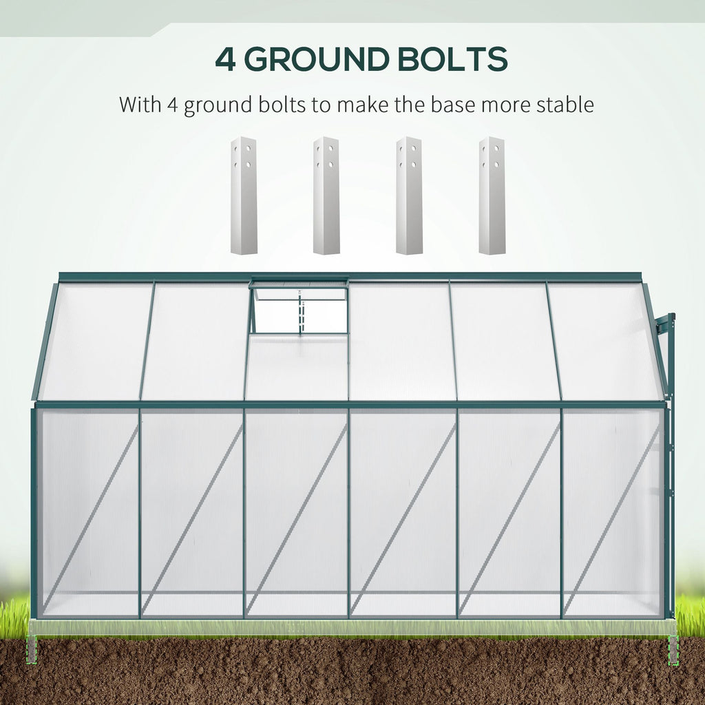 BloomGreen 6' x 12' x 6.5' Polycarbonate Greenhouse with Adjustable Roof Vent & Sliding Door, Green