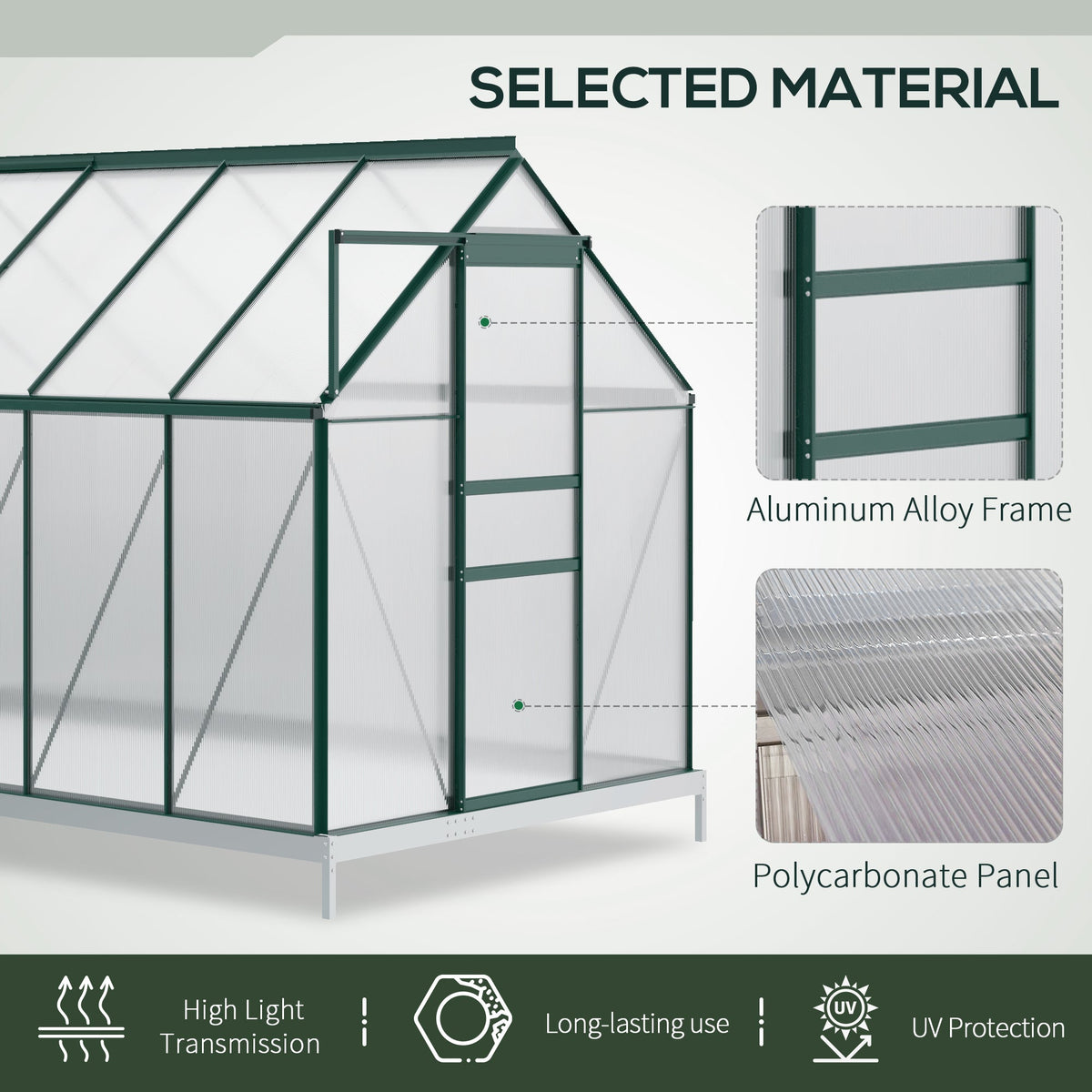 BloomGreen 6' x 12' x 6.5' Polycarbonate Greenhouse with Adjustable Roof Vent & Sliding Door, Green