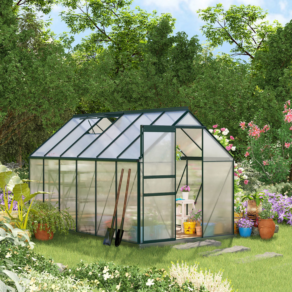 BloomGreen 6' x 12' x 6.5' Polycarbonate Greenhouse with Adjustable Roof Vent & Sliding Door, Green
