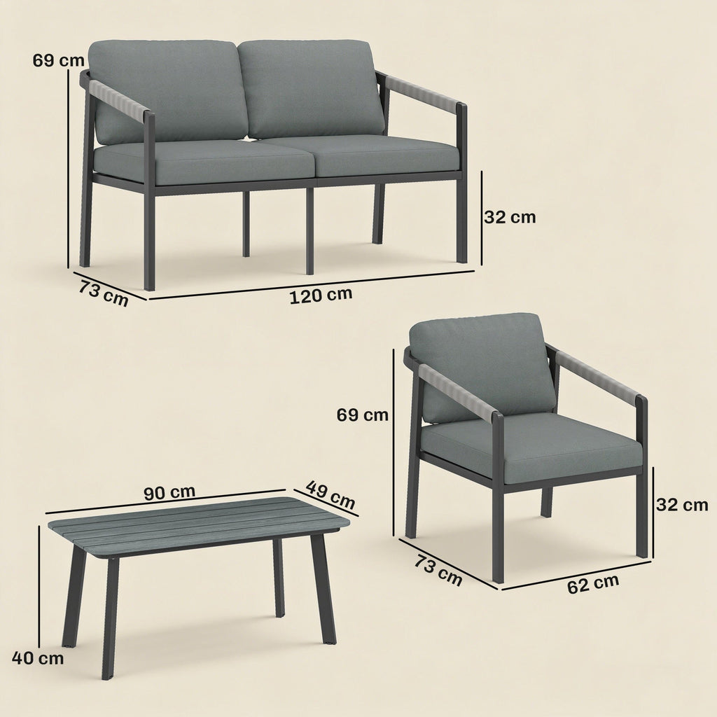 Outsunny Aluminium Garden Furniture Set, 4 Seater Outdoor Patio Furniture with Loveseat, 2 Armchairs, Slatted Table