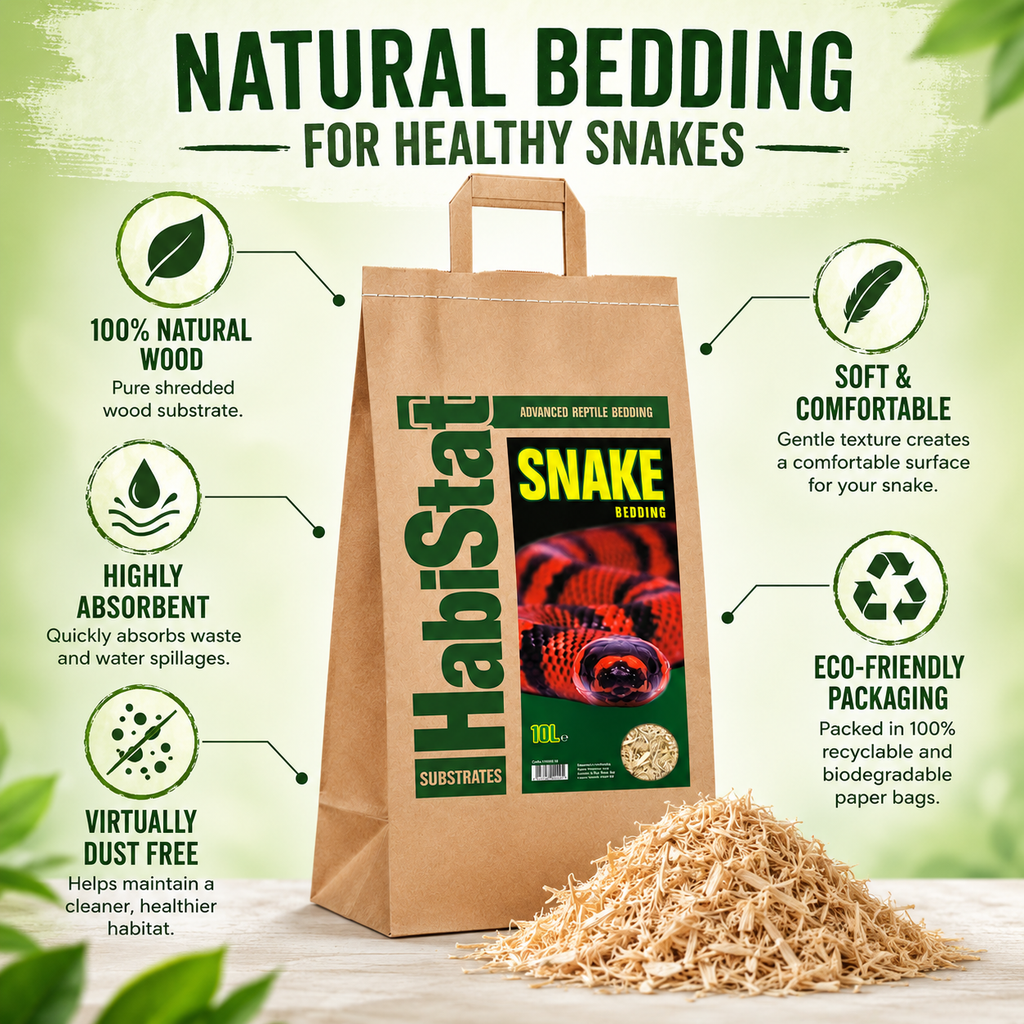HabiStat Snake Bedding 10L Natural Shredded Wood Vivarium Substrate Dust Free