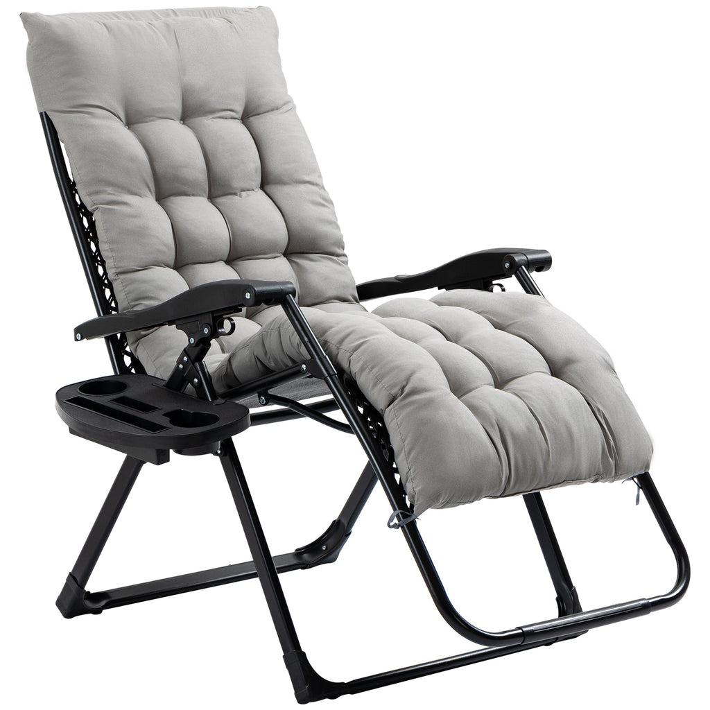 Folding Zero Gravity Recliner Chair with Cup Holder & Padded Cushion, Gray