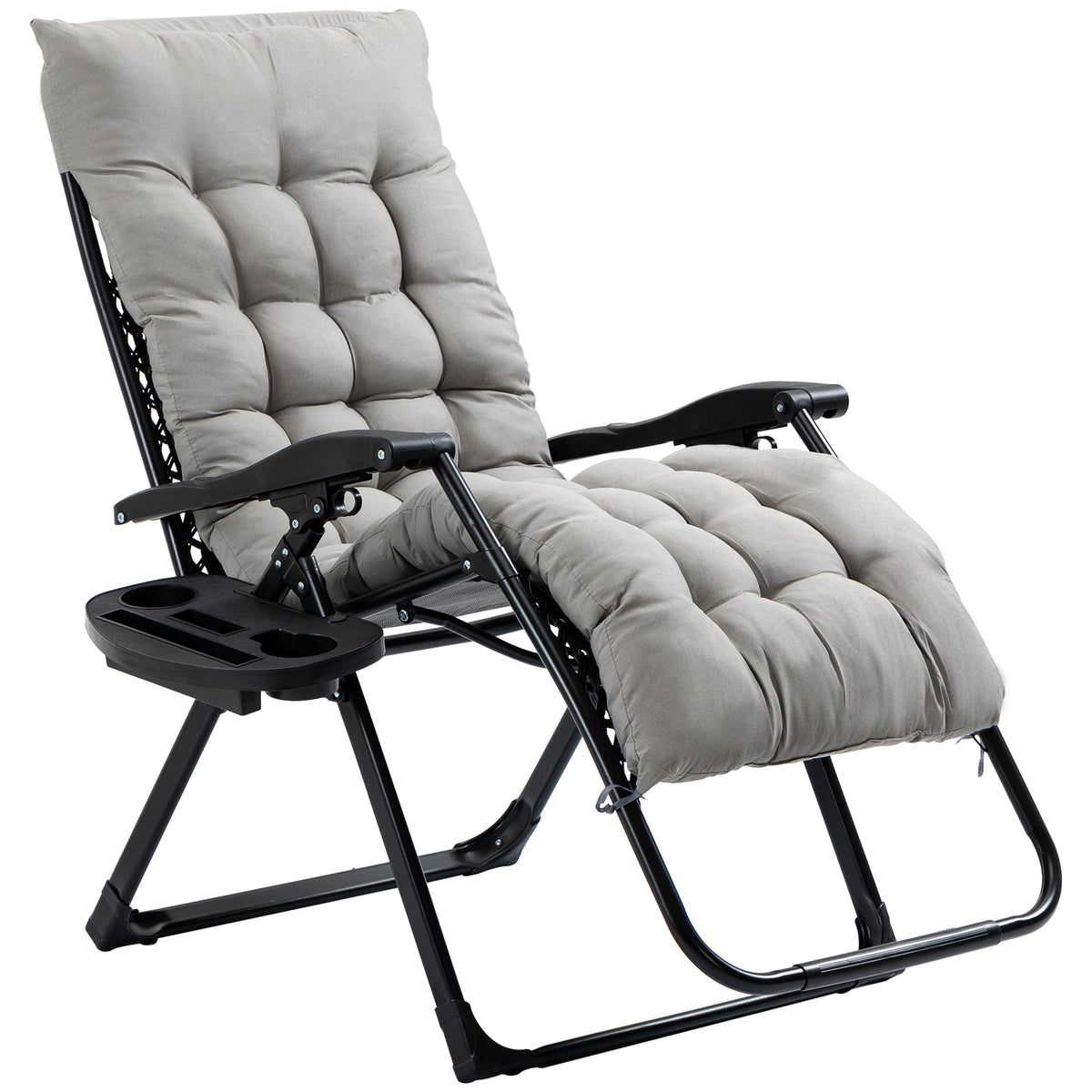 Folding Zero Gravity Recliner Chair with Cup Holder & Padded Cushion, Gray