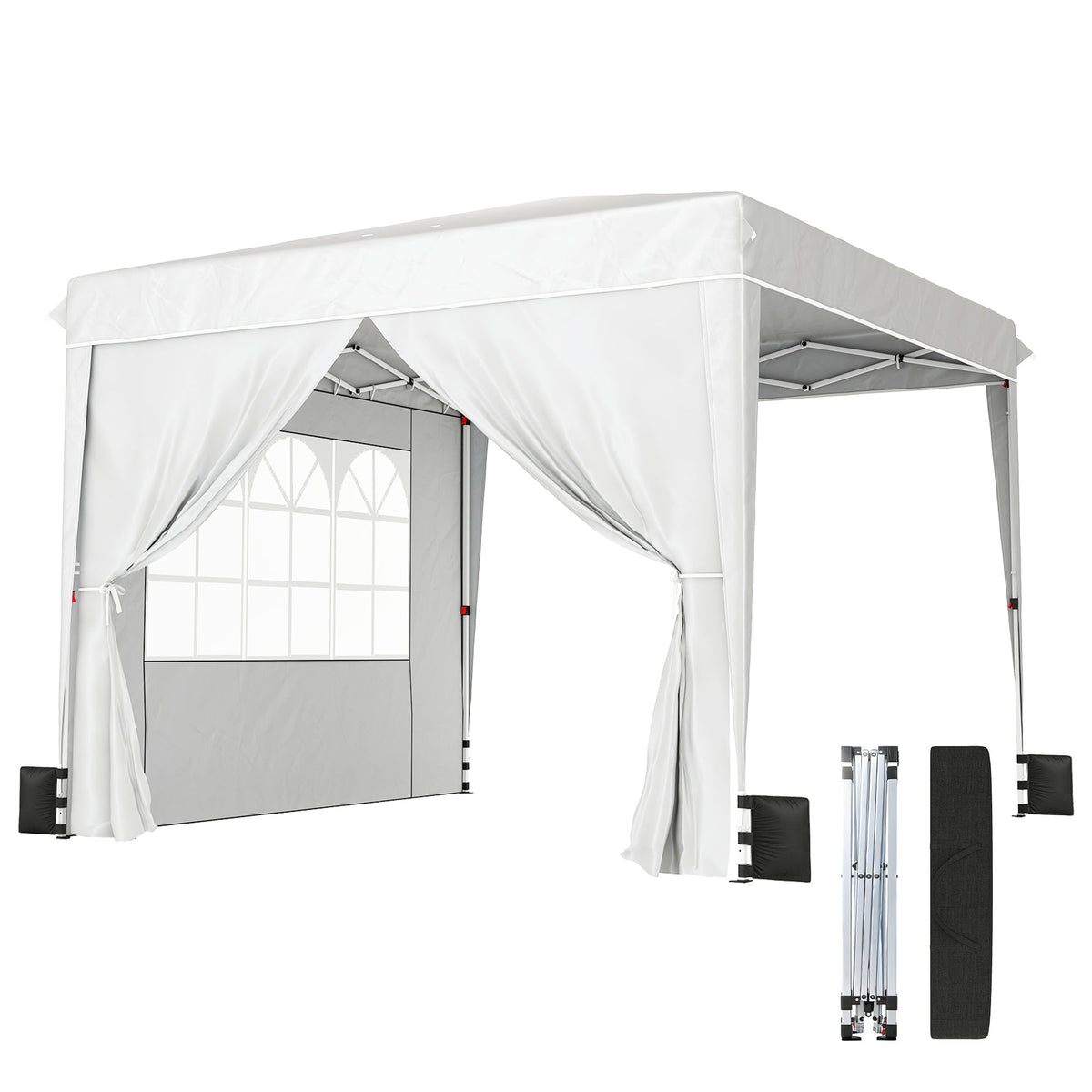 10' x 10' Pop Up Canopy Tent with Sidewalls, White