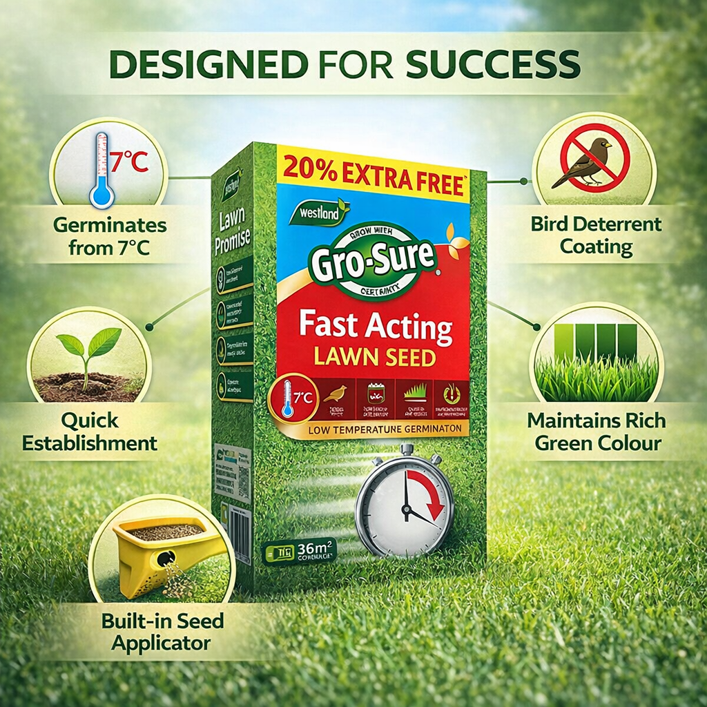 Westland Gro-Sure Fast Acting Lawn Seed 30m2 + 20% Extra Free Box