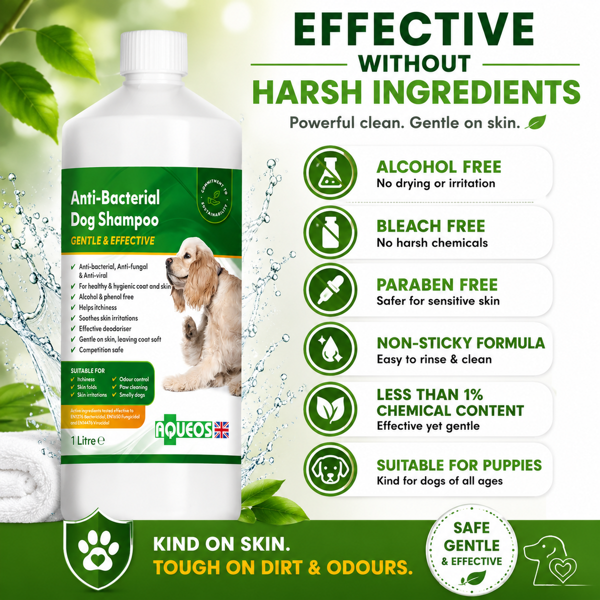 Aqueos Medicated Dog Shampoo 1 Litre Anti Fungal Bacterial Viral Itch Relief