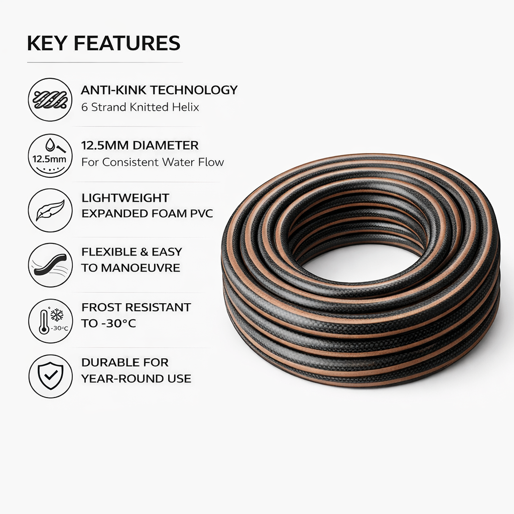 Kent & Stowe 30m Anti Kink Hose Pipe, 12.5mm, Flexible Frost Resistant