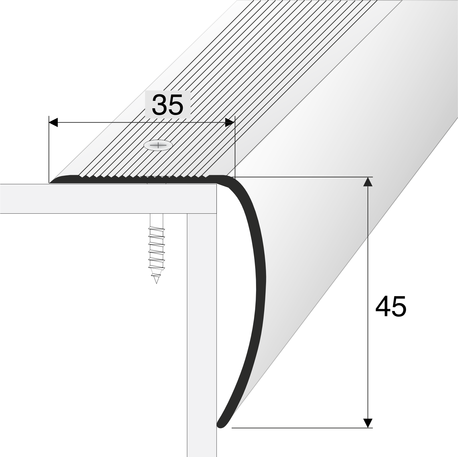 Aluminium Stair Nosing Bullnose 35×45mm Anti Slip Step Edge Trim H28